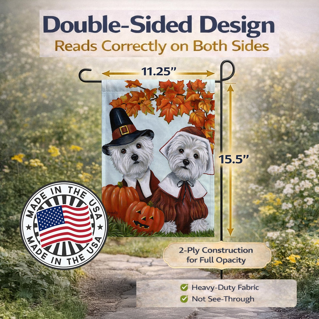 Westie Thanksgiving Pilgrims Garden Flag Mailbox Decorative Yard Banner Outside Patio Artwork for Flower Beds, Garden Size, Multicolor