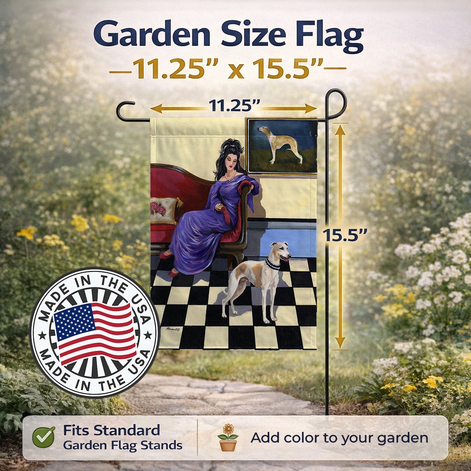 Whippet Elegance and Grace Garden Flag Mailbox Decorative Yard Banner Outside Patio Artwork for Flower Beds, Garden Size, Multicolor