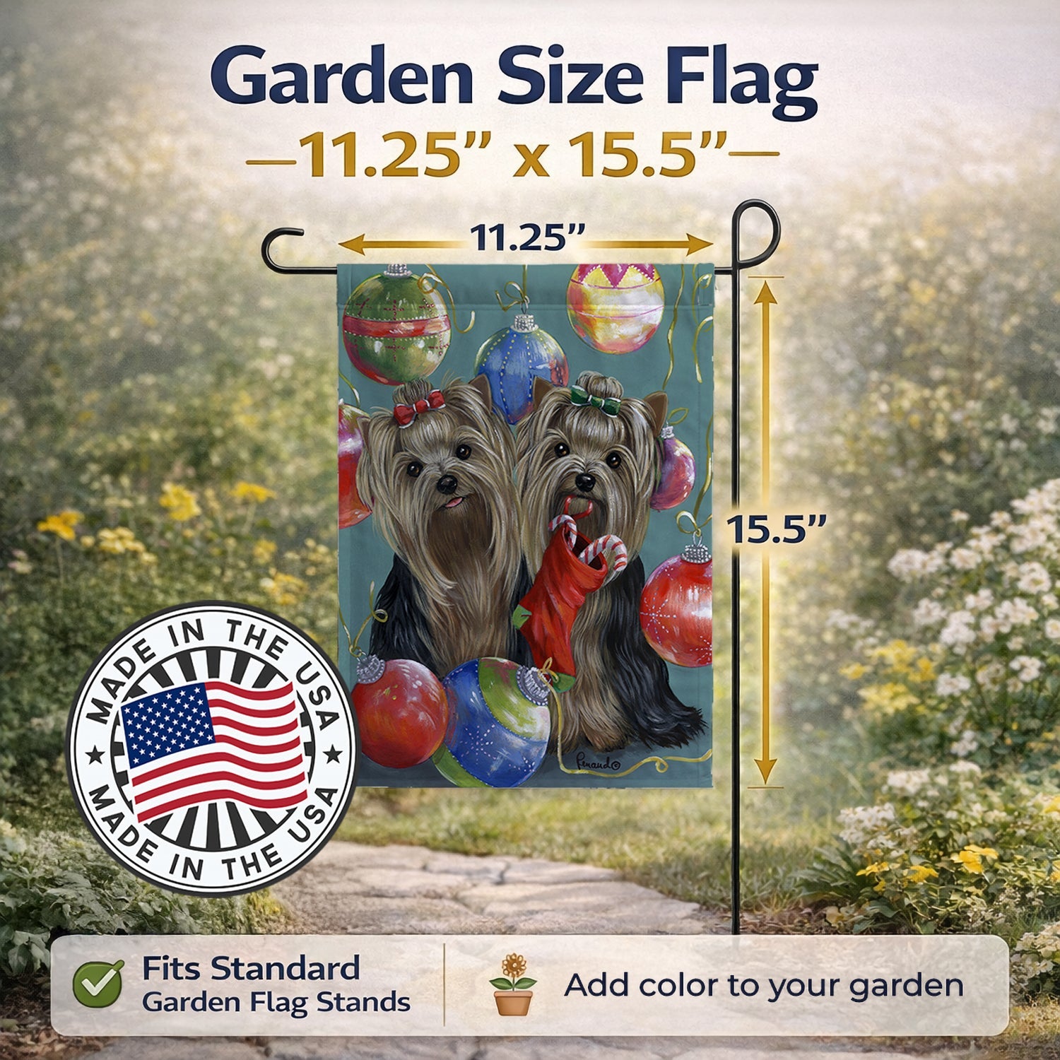 Yorkie Christmas All that Glitters Garden Flag Mailbox Decorative Yard Banner Outside Patio Artwork for Flower Beds, Garden Size, Multicolor