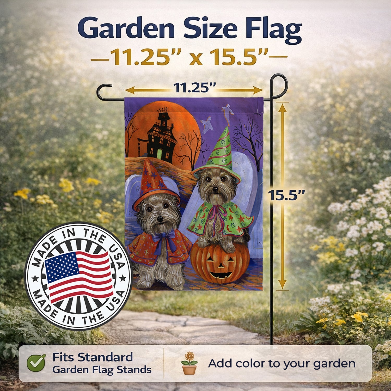 Yorkie Halloween Haunted House Garden Flag Mailbox Decorative Yard Banner Outside Patio Artwork for Flower Beds, Garden Size, Multicolor