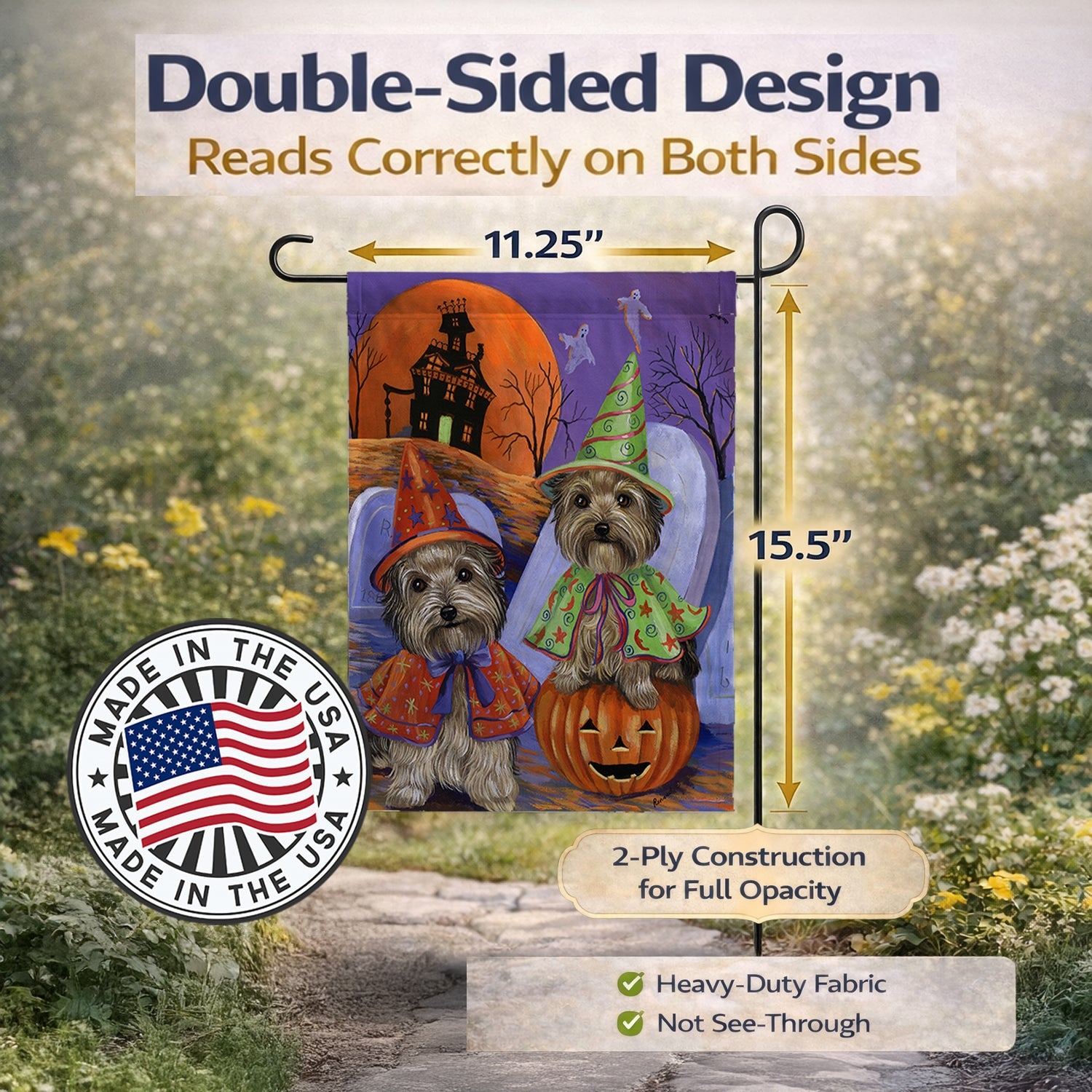 Yorkie Halloween Haunted House Garden Flag Mailbox Decorative Yard Banner Outside Patio Artwork for Flower Beds, Garden Size, Multicolor