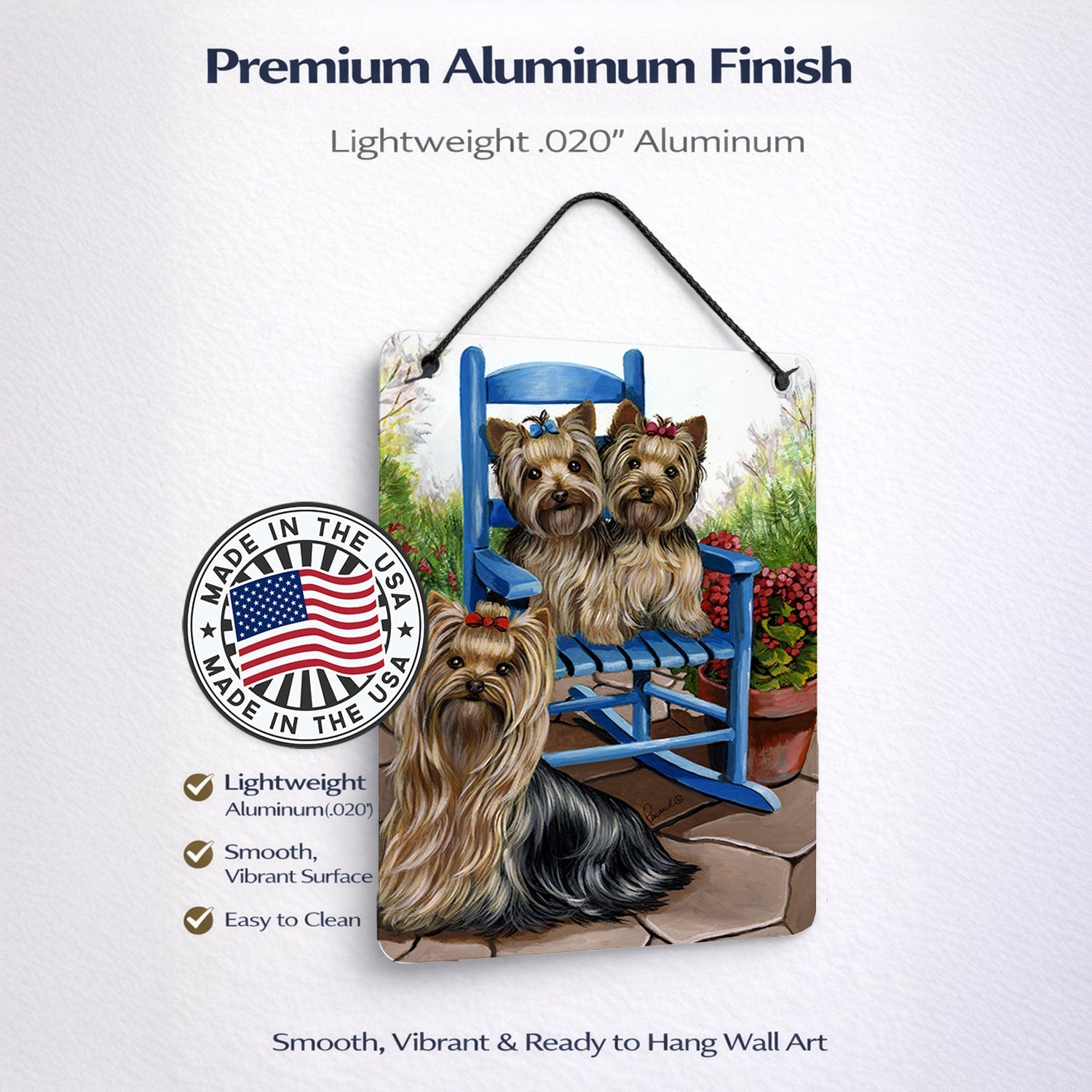 Yorkie Patio Sweethearts Wall or Door Hanging Prints Aluminum Metal Sign Kitchen Wall Bar Bathroom Plaque Home Decor Front Door Plaque, 12x16, Multicolor