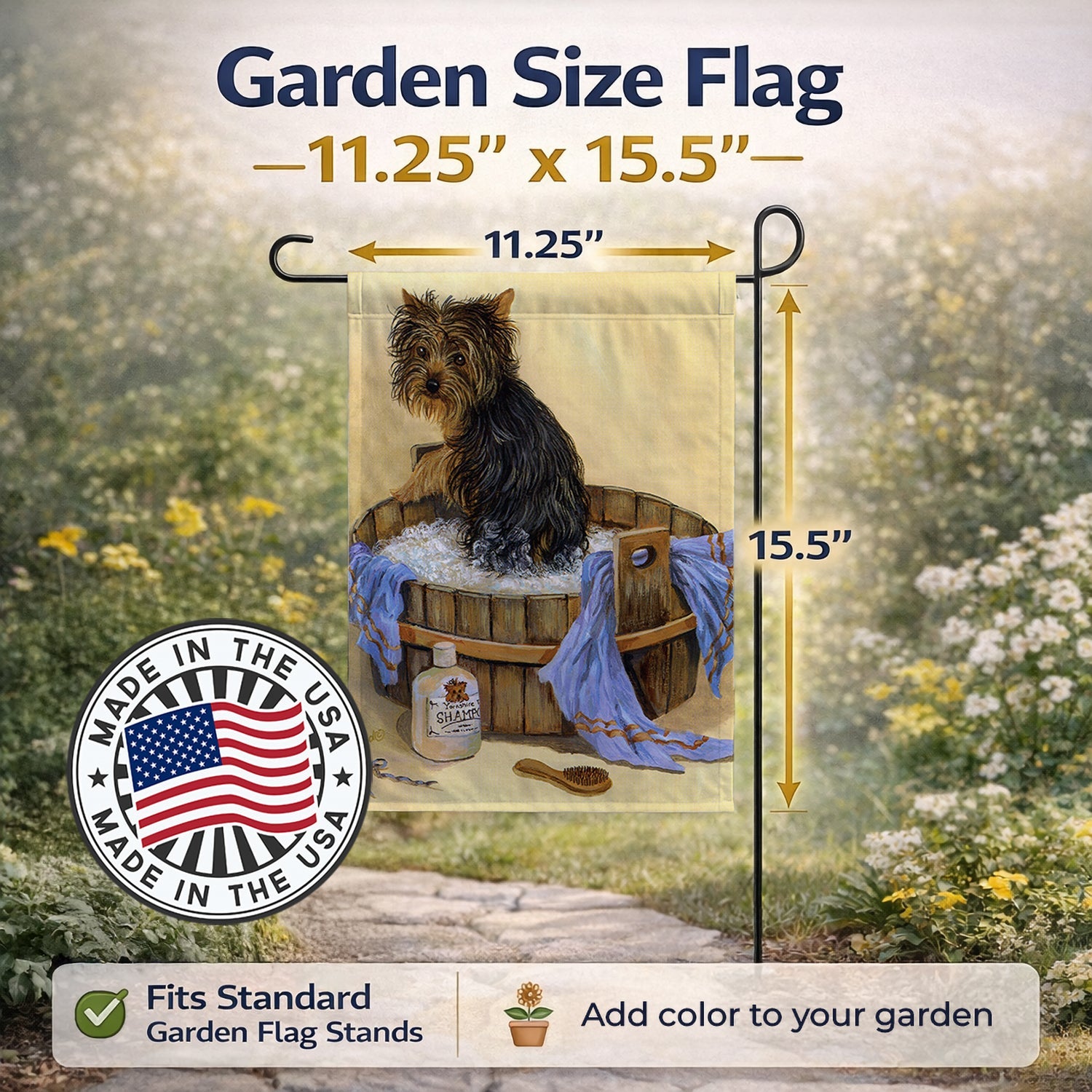 Yorkie Bath Time Garden Flag Mailbox Decorative Yard Banner Outside Patio Artwork for Flower Beds, Garden Size, Multicolor