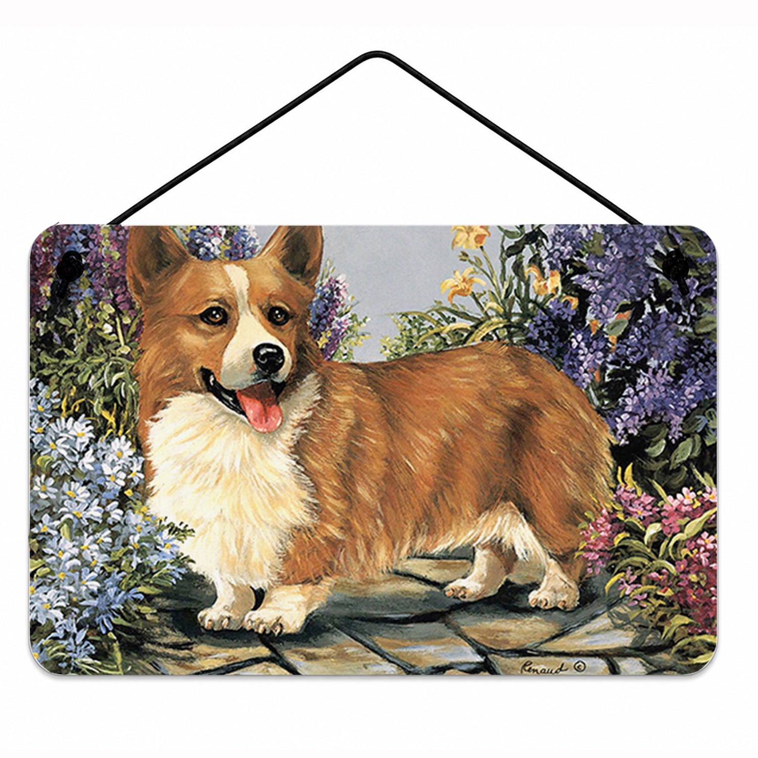 Corgi Garden Georgi Wall or Door Hanging Prints Aluminum Metal Sign Kitchen Wall Bar Bathroom Plaque Home Decor, 8HX12W, Multicolor