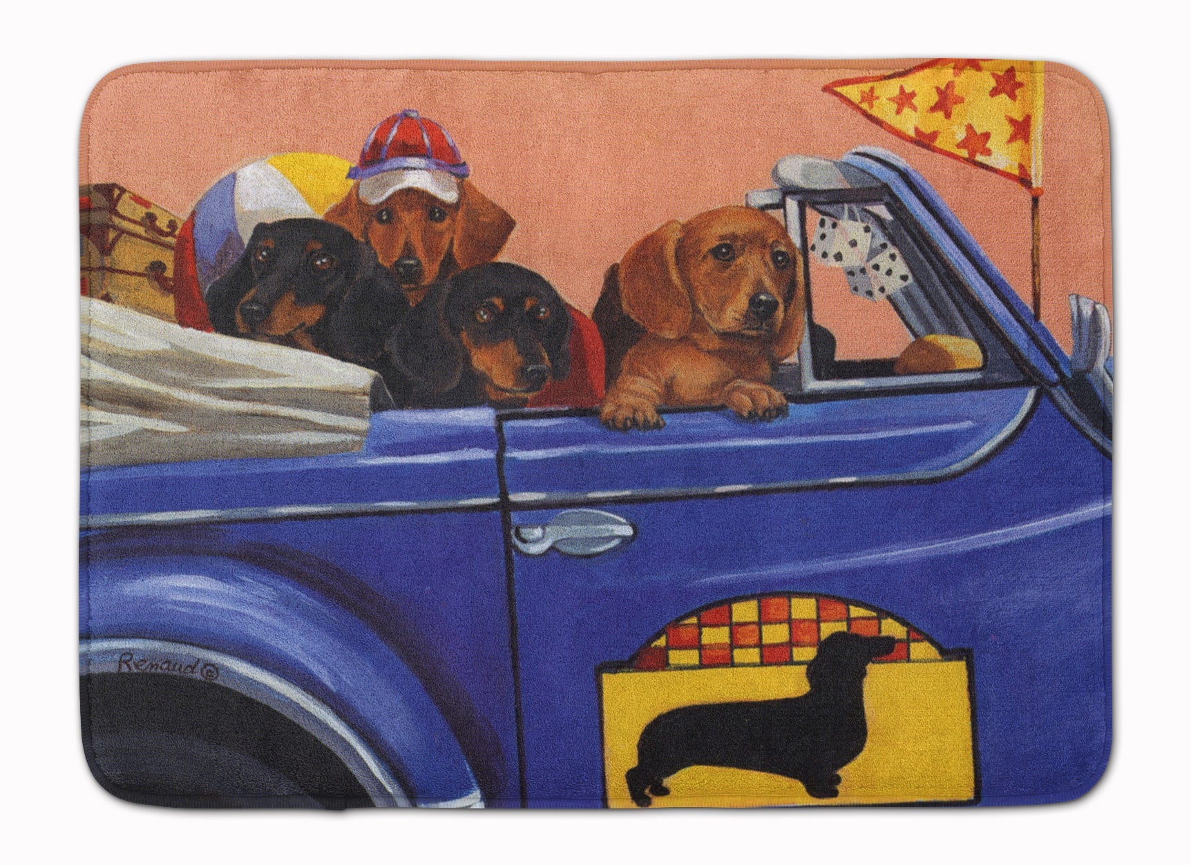 Dachshund Dachsmobile Memory Foam Kitchen Mat Machine Washable Anti-Fatigue Cushion Comfort Bath or Kitchen Rug