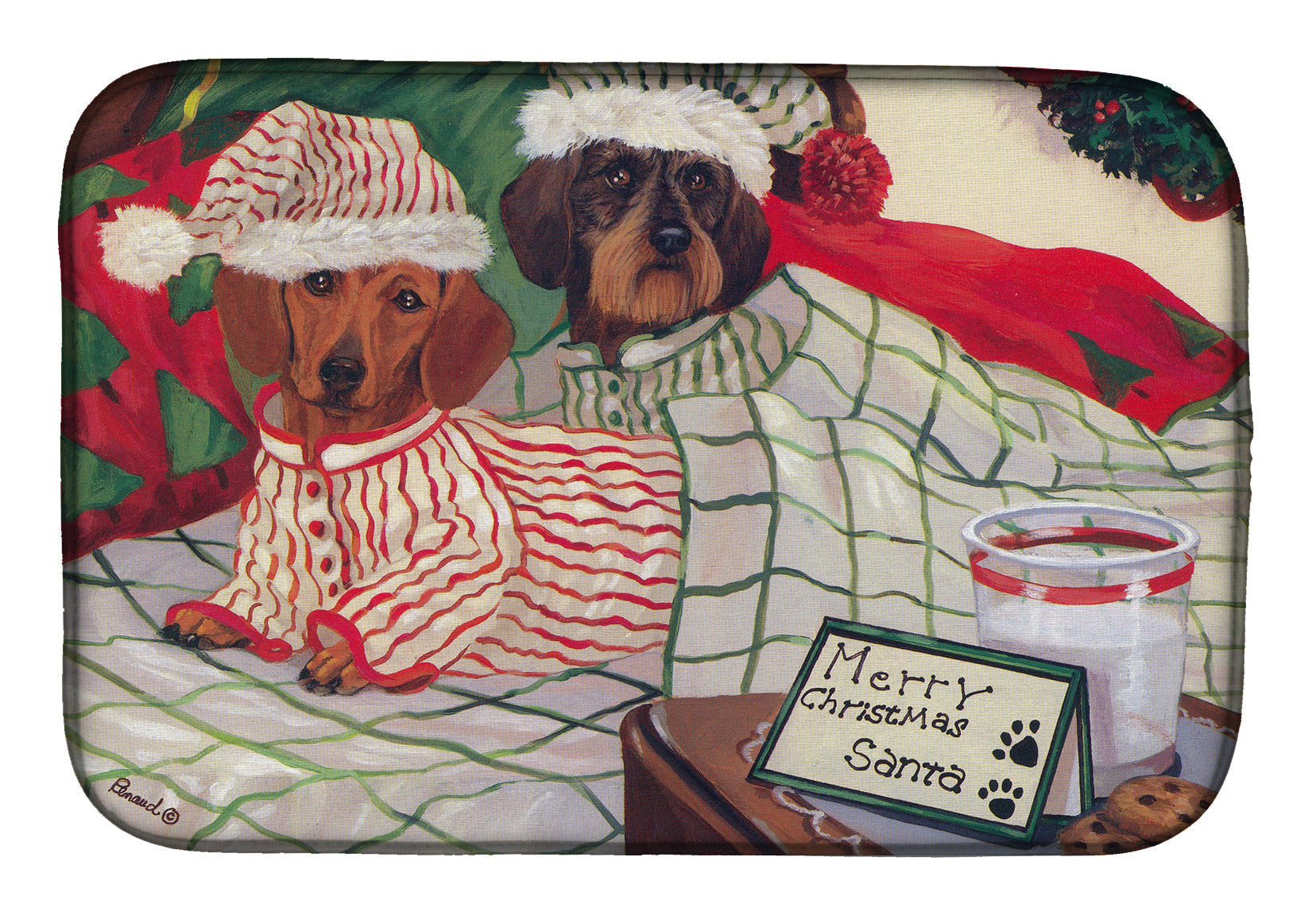 Dachshund Christmas Waiting for Santa Dish Drying Mat Absorbent Dish Drying Mat Pad for Kitchen Counter Dish Drainer Mat for Countertop, 14 x 21", Multicolor
