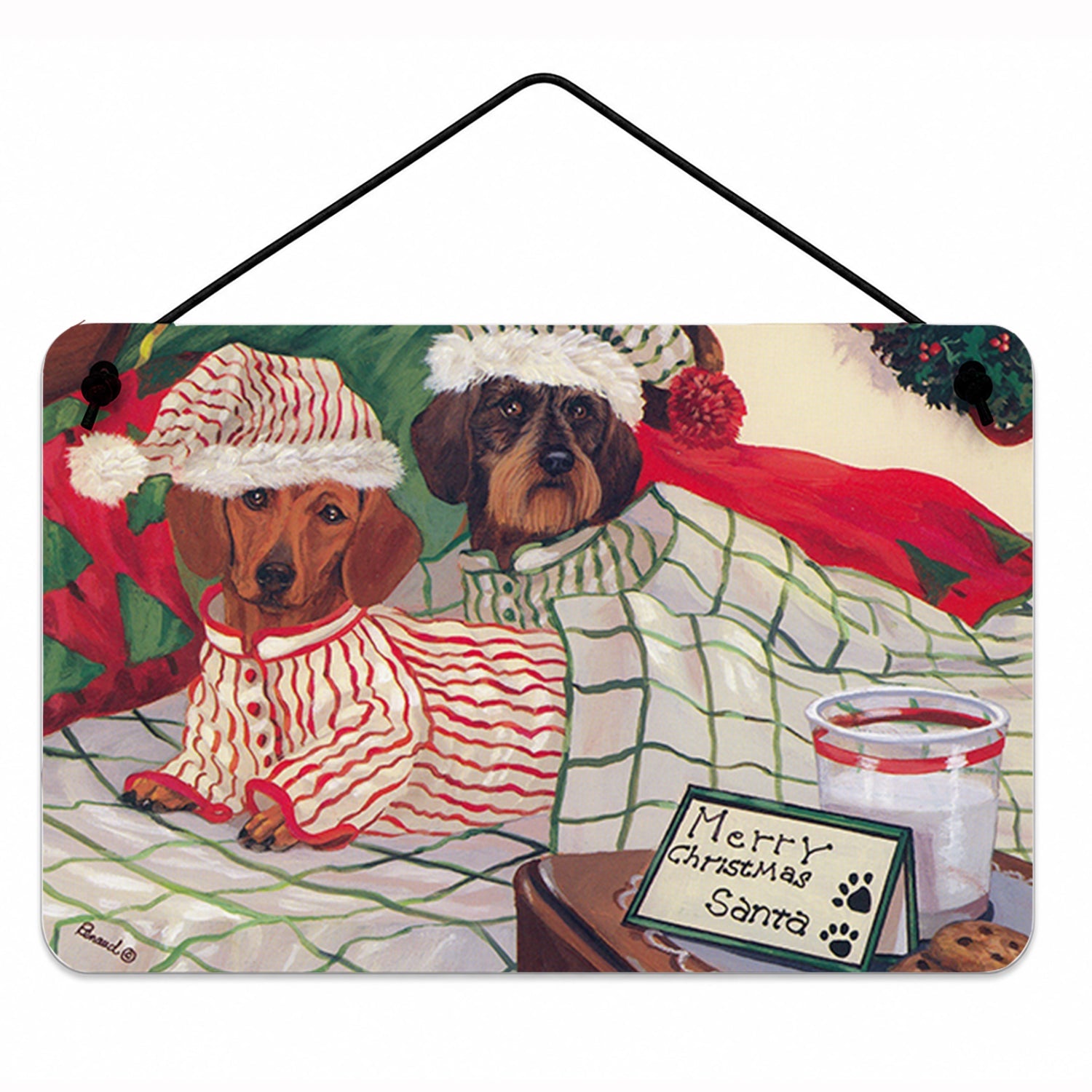 Dachshund Christmas Waiting for Santa Wall or Door Hanging Prints Aluminum Metal Sign Kitchen Wall Bar Bathroom Plaque Home Decor, 8HX12W, Multicolor