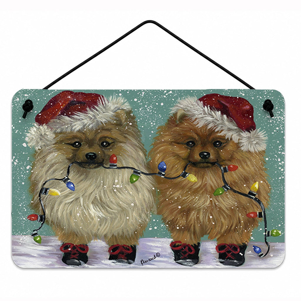 Pomeranian Christmas Lighten Up Wall or Door Hanging Prints Aluminum Metal Sign Kitchen Wall Bar Bathroom Plaque Home Decor, 8HX12W, Multicolor