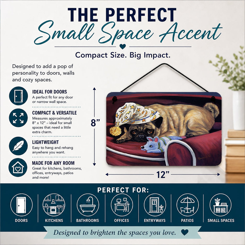 Pug Goodnight Sweetheart Wall or Door Hanging Prints Aluminum Metal Sign Kitchen Wall Bar Bathroom Plaque Home Decor, 8HX12W, Multicolor