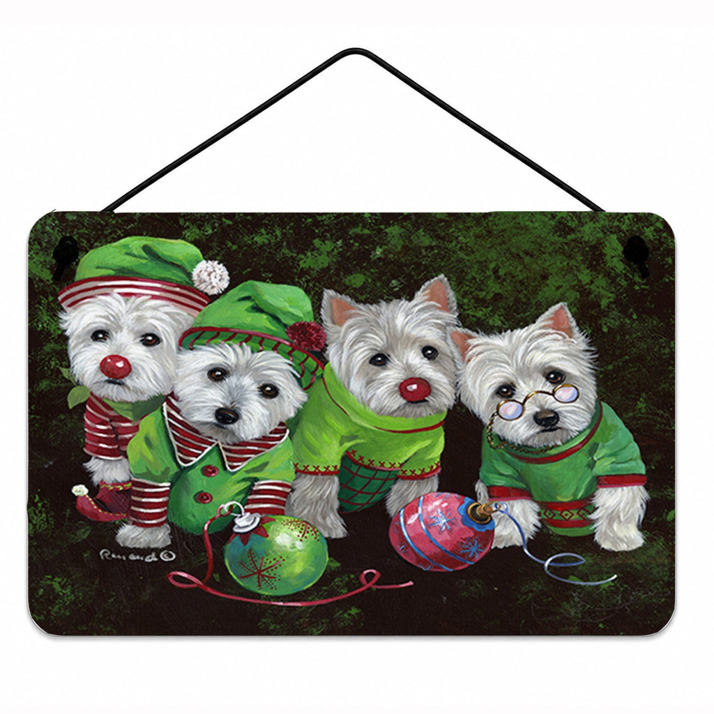 Westie Christmas Santa's Assistants Wall or Door Hanging Prints Aluminum Metal Sign Kitchen Wall Bar Bathroom Plaque Home Decor, 8HX12W, Multicolor