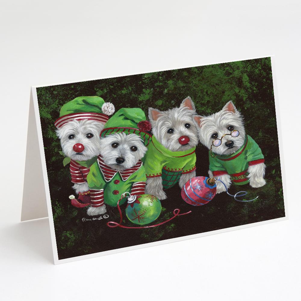 Westie Christmas Santa's Assistants Greeting Cards Pack of 8 Blank Cards with Envelopes Whimsical A7 Size 5x7