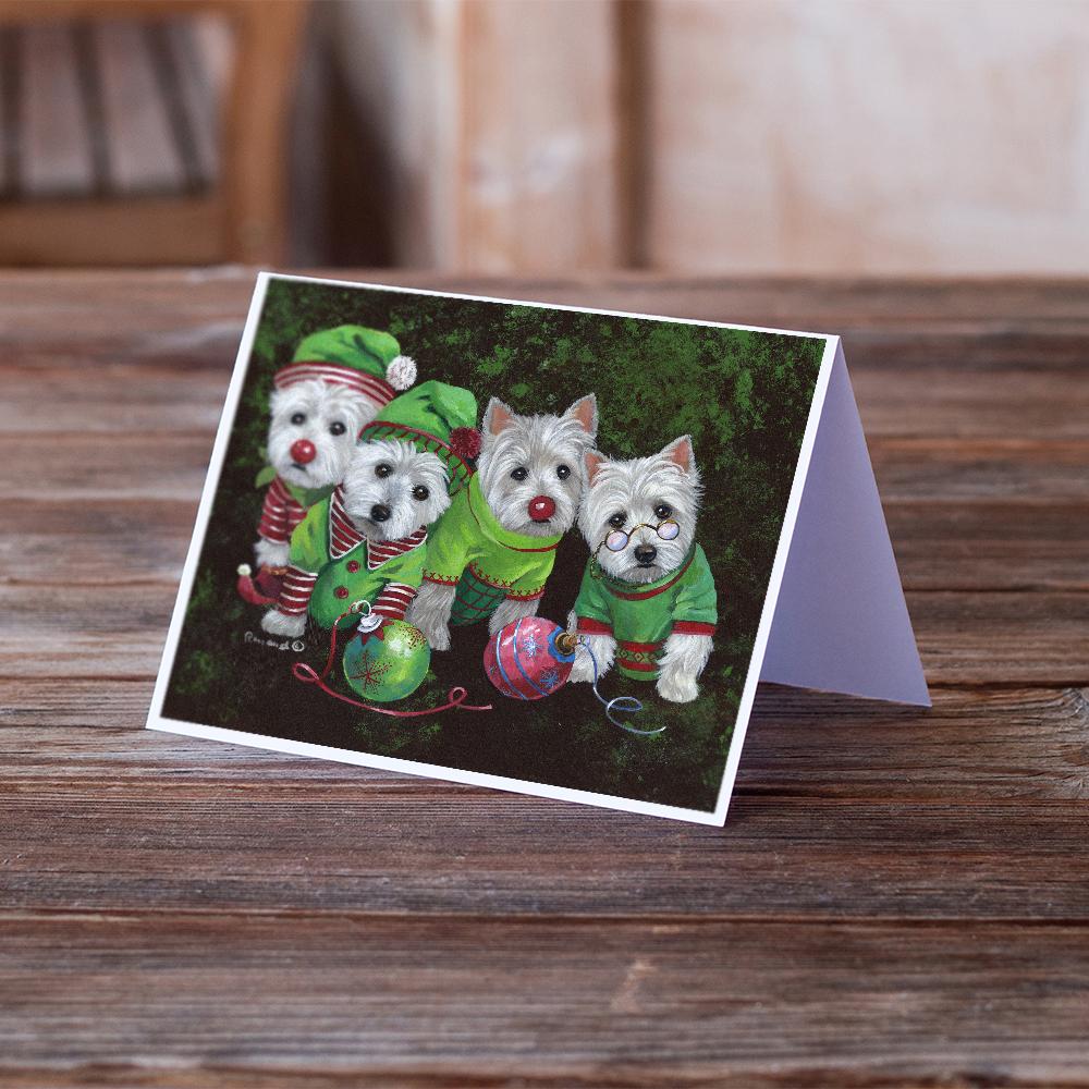 Westie Christmas Santa's Assistants Greeting Cards Pack of 8 Blank Cards with Envelopes Whimsical A7 Size 5x7