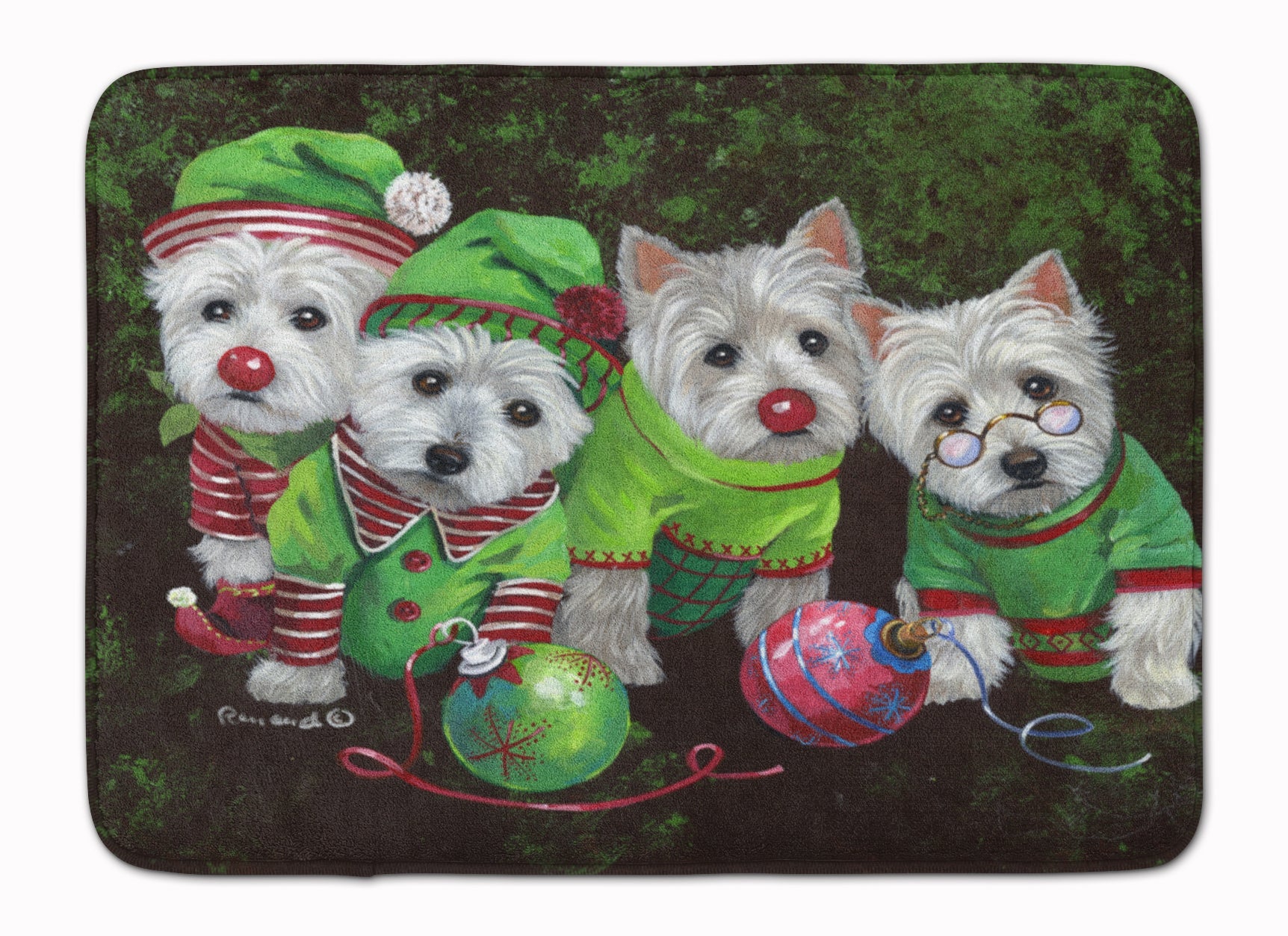 Westie Christmas Santa's Assistants Memory Foam Kitchen Mat Machine Washable Anti-Fatigue Cushion Comfort Bath or Kitchen Rug