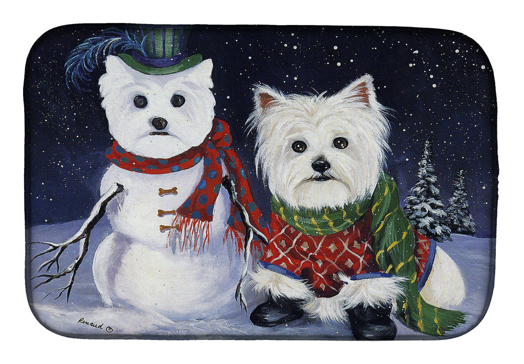Westie Christmas Self Portrait Dish Drying Mat Absorbent Dish Drying Mat Pad for Kitchen Counter Dish Drainer Mat for Countertop, 14 x 21", Multicolor