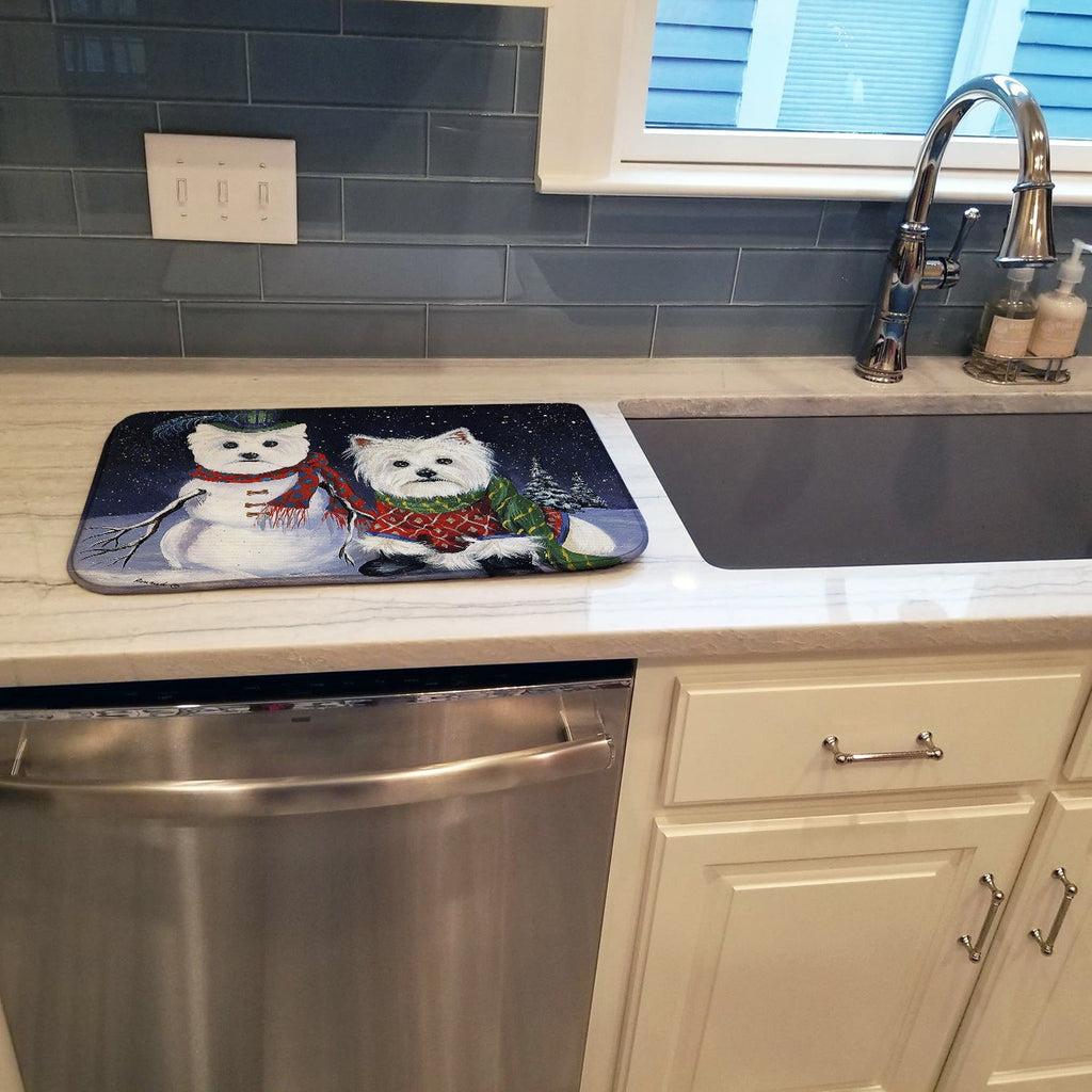 Westie Christmas Self Portrait Dish Drying Mat Absorbent Dish Drying Mat Pad for Kitchen Counter Dish Drainer Mat for Countertop, 14 x 21", Multicolor