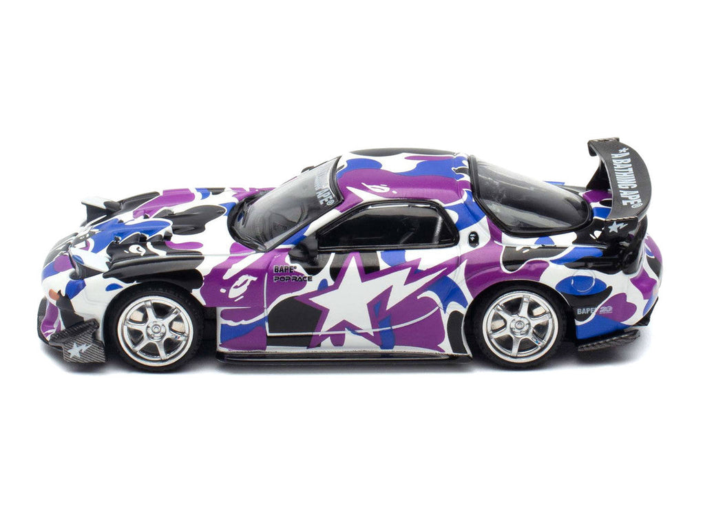 Mazda RX-7 (FD3S) RHD (Right Hand Drive) "BAPE (A Bathing Ape)" Purple Camouflage 1/64 Diecast Model Car by Pop Race