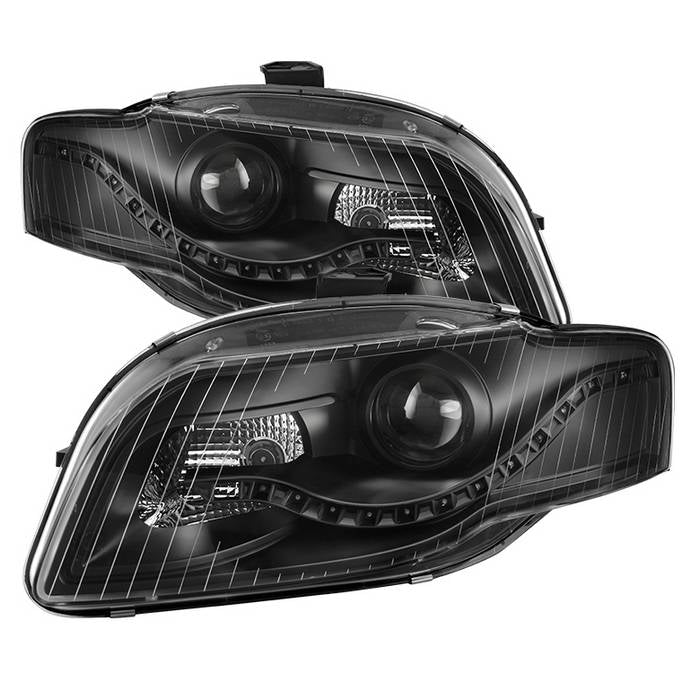 SPYDER xTune Audi A4 06-08 Projector Headlights - Halogen Model Only - DRL LED - Black PRO-JH-AA406-DRL-BK 9036071