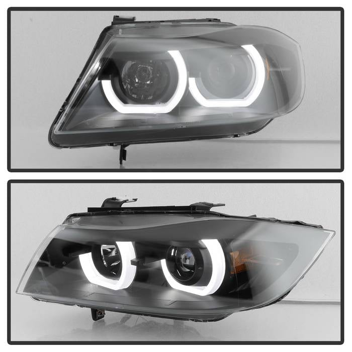 SPYDER xTune 06-08 BMW 3-Series E90 4dr Projector Headlights - Halogen - DRL - Black (PRO-JH-BE9006-FL-BK) 9041716