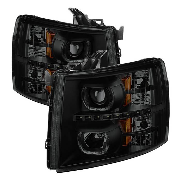 SPYDER Xtune Chevy Silverado 1500/2500/3500 07-13 LED Halo Projector Headlights Black PRO-JH-CSIL07-CFB-BSM 9032196