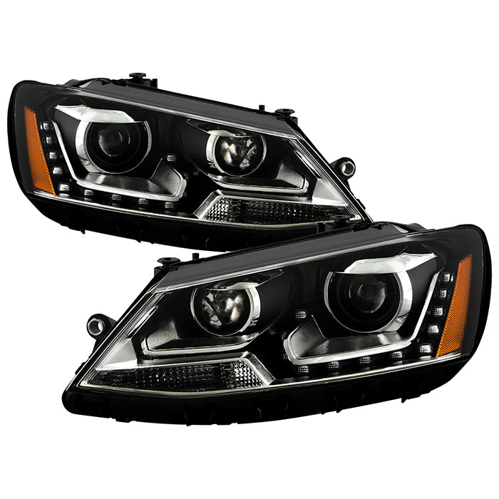 SPYDER xTune Volkswagen Jetta 11-14 Halogen Model Only DRL Projector Headlights - Black PRO-JH-VJ11-DRL-BK 9036675