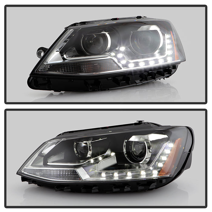 SPYDER xTune Volkswagen Jetta 11-14 Halogen Model Only DRL Projector Headlights - Black PRO-JH-VJ11-DRL-BK 9036675