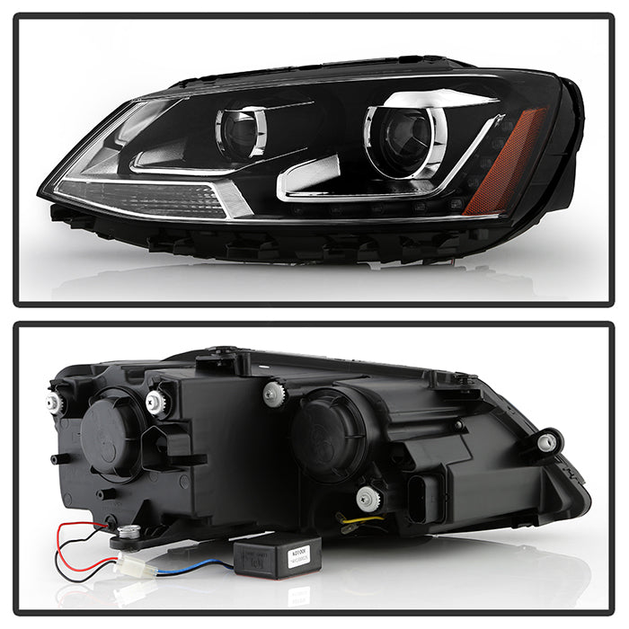 SPYDER xTune Volkswagen Jetta 11-14 Halogen Model Only DRL Projector Headlights - Black PRO-JH-VJ11-DRL-BK 9036675