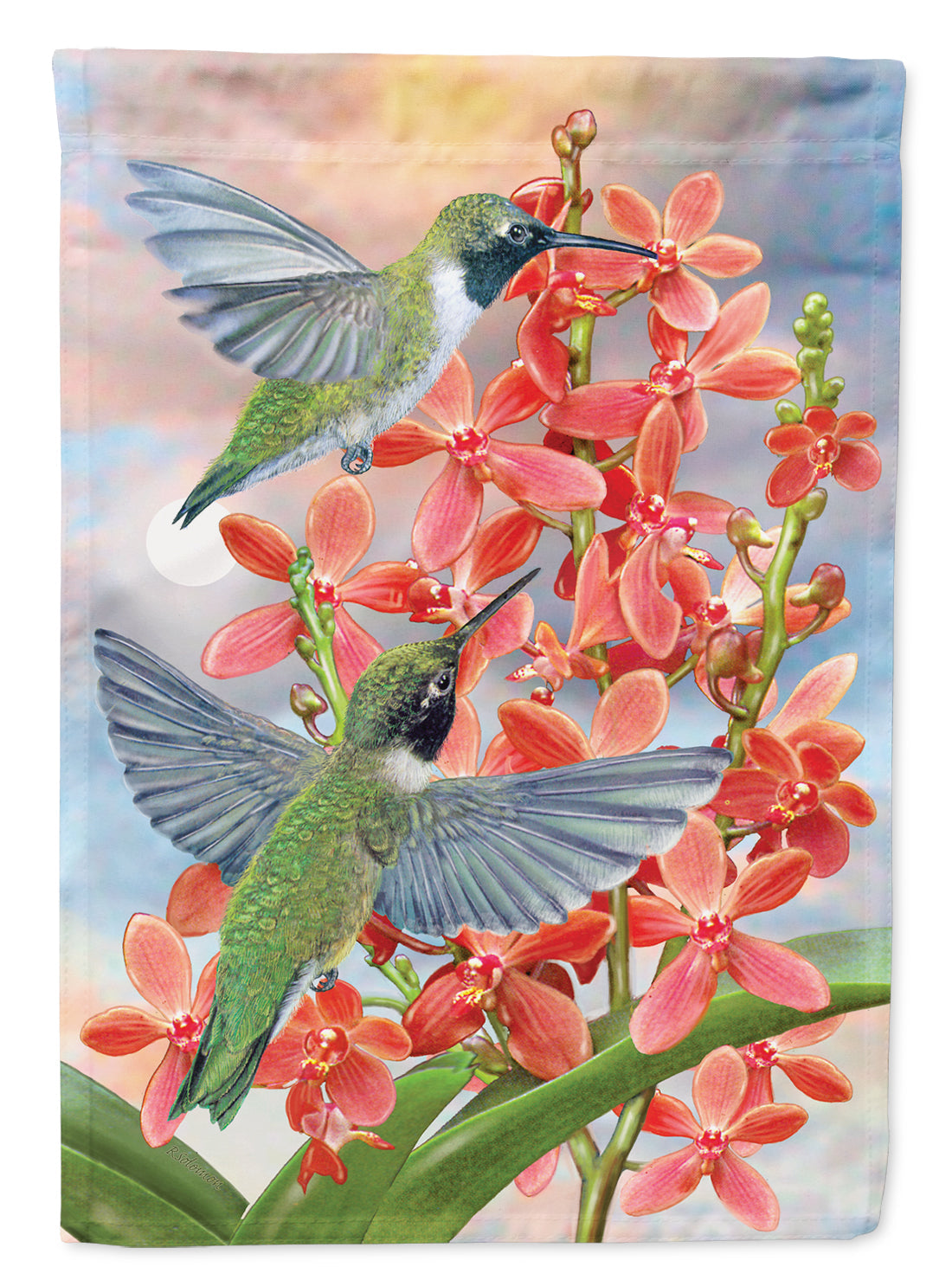 Black Chinned Hummingbirds Orchids Garden Flag Mailbox Decorative Yard Banner Outside Patio Artwork for Flower Beds, Garden Size, Multicolor