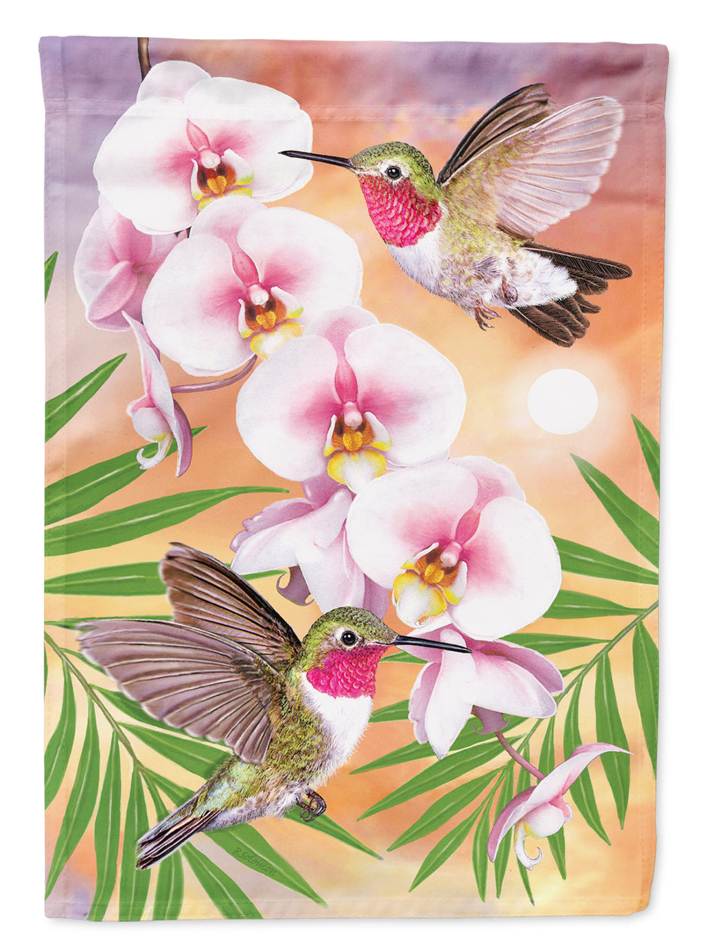 Anna's Hummingbirds Phalaenopsis Garden Flag Mailbox Decorative Yard Banner Outside Patio Artwork for Flower Beds, Garden Size, Multicolor