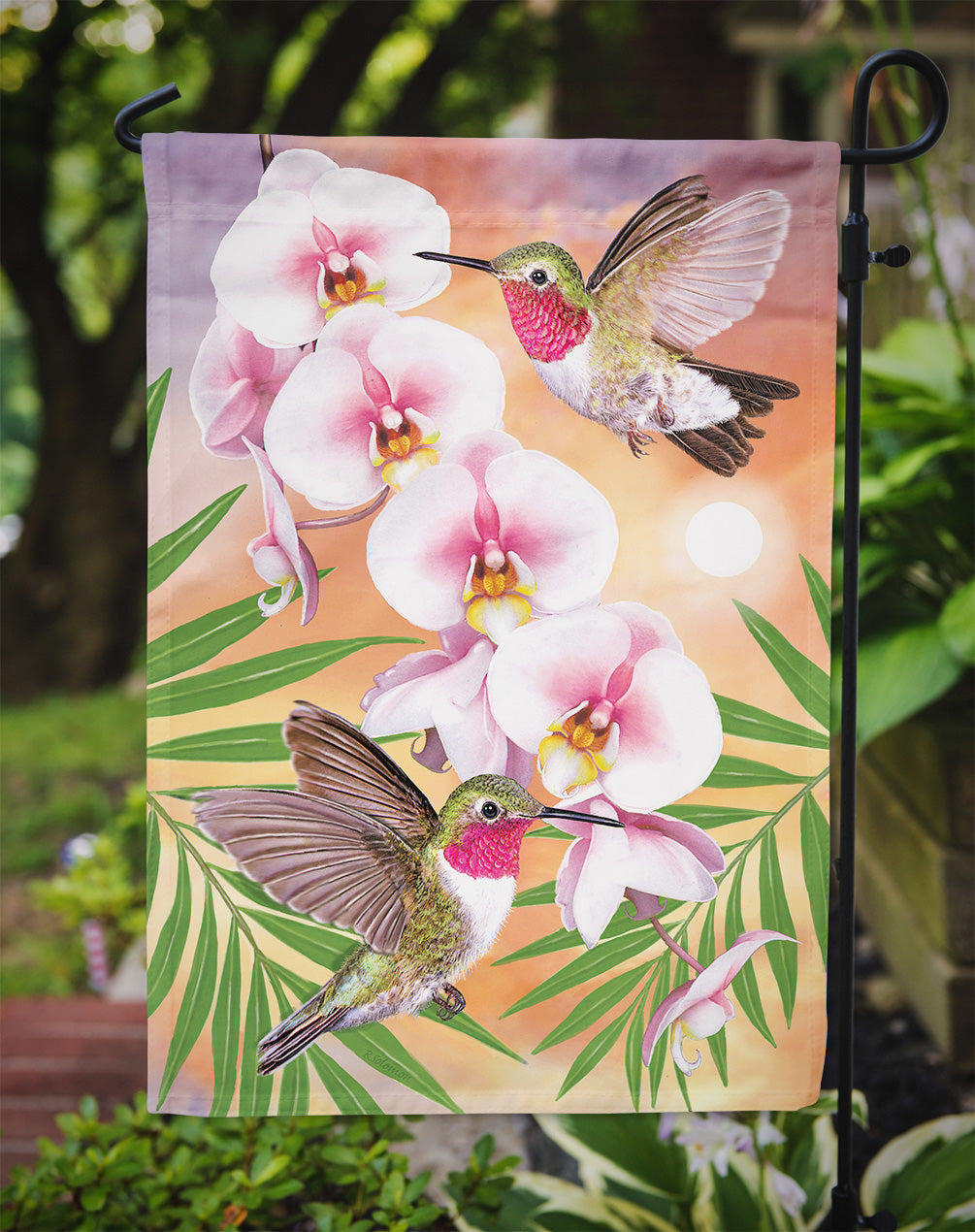 Anna's Hummingbirds Phalaenopsis Garden Flag Mailbox Decorative Yard Banner Outside Patio Artwork for Flower Beds, Garden Size, Multicolor