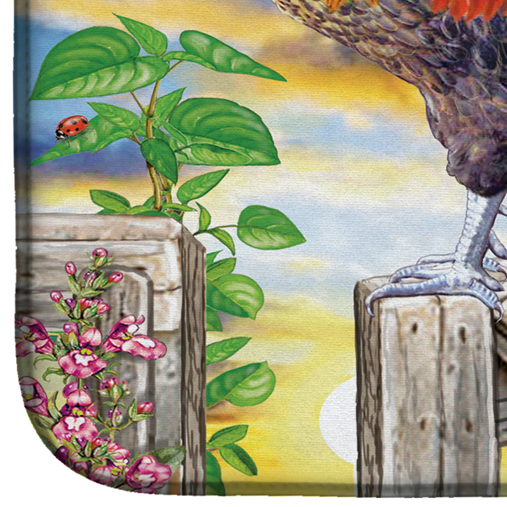 Rooster Barnyard Morning Dish Drying Mat Absorbent Dish Drying Mat Pad for Kitchen Counter Dish Drainer Mat for Countertop, 14 x 21", Multicolor