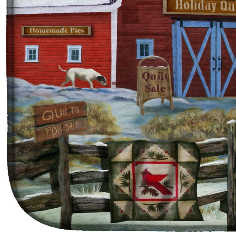 Christmas Holiday Quilt Shop Barn Dish Drying Mat Absorbent Dish Drying Mat Pad for Kitchen Counter Dish Drainer Mat for Countertop, 14 x 21", Multicolor