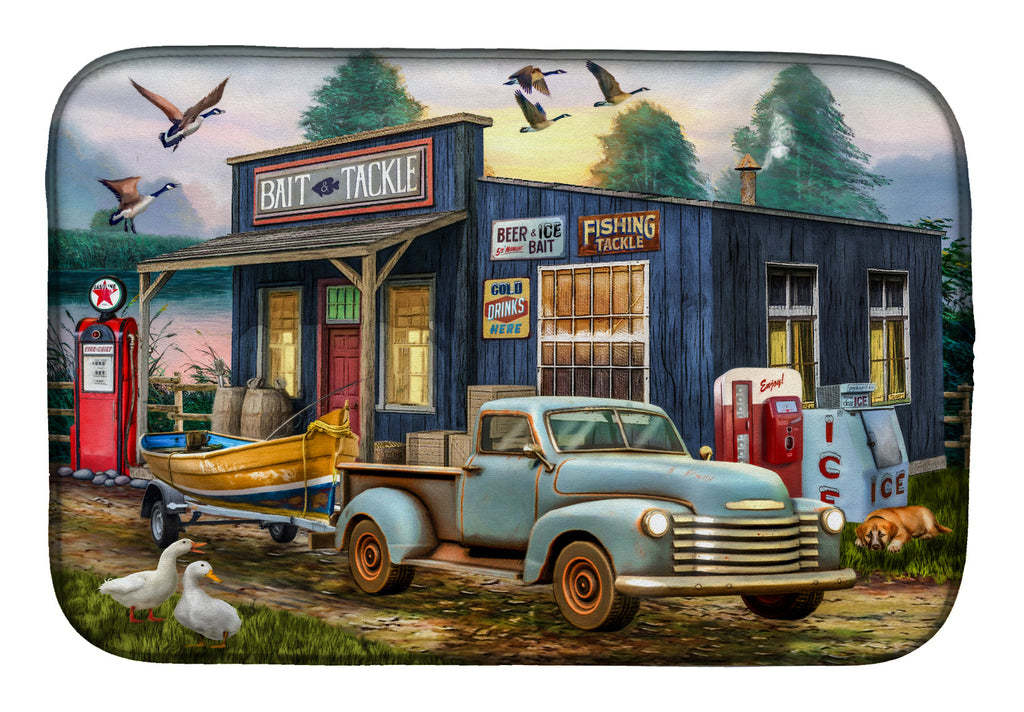 Early Bird Catches the Fish Bait Shop Dish Drying Mat Absorbent Dish Drying Mat Pad for Kitchen Counter Dish Drainer Mat for Countertop, 14 x 21", Multicolor