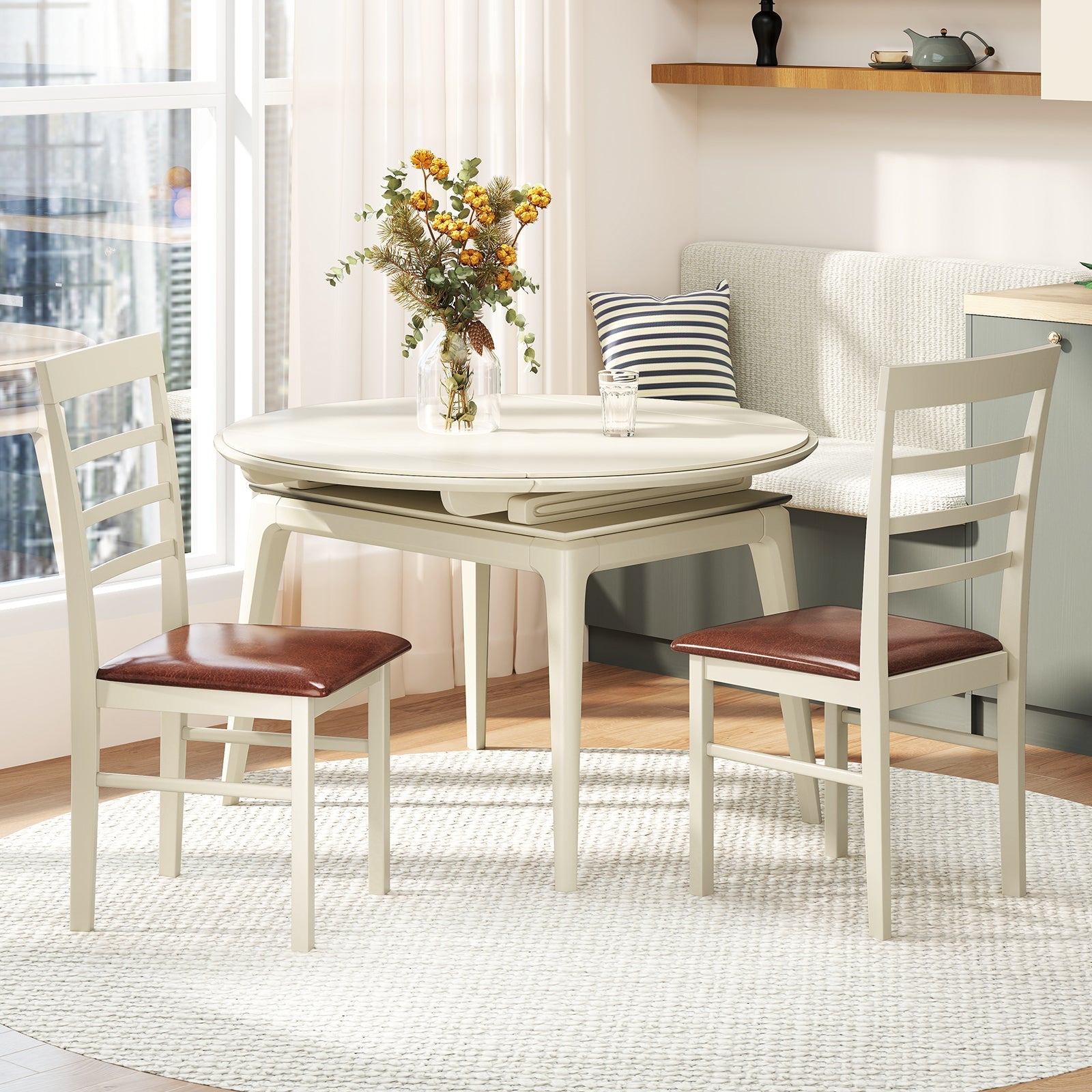 PU Leather Upholstered Armless Wooden Dining Chair Set of 2-White