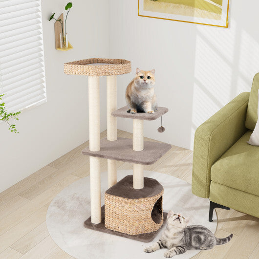 4-Layer Cat Tower with Scratching Posts Condo and Washable Cushions-Coffee