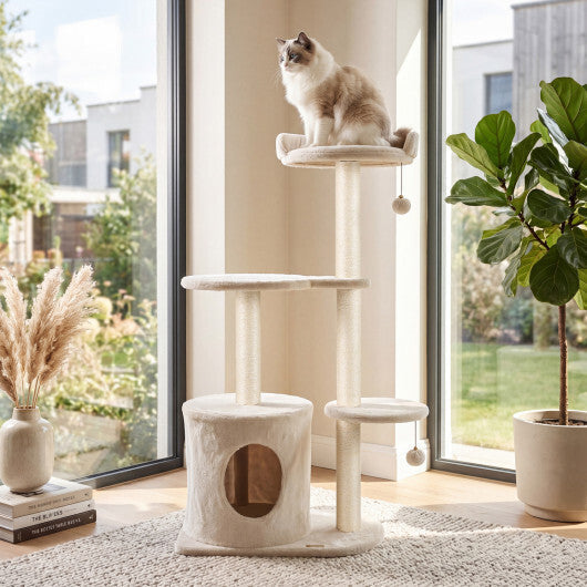 43" Cat Tree for Indoor Cats with Comfy Plush Perches and Sisal Scratching Posts-Gray