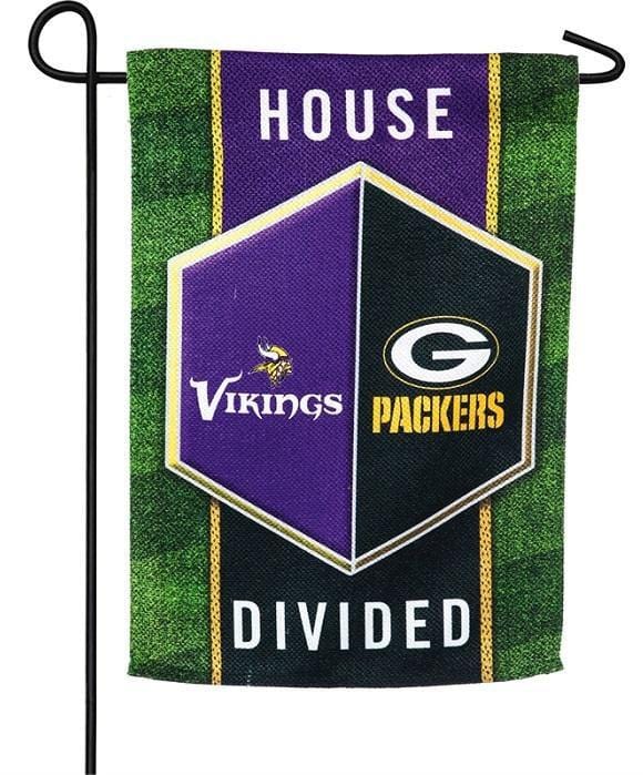Packers vs Vikings 2 Sided House Divided Garden Flag