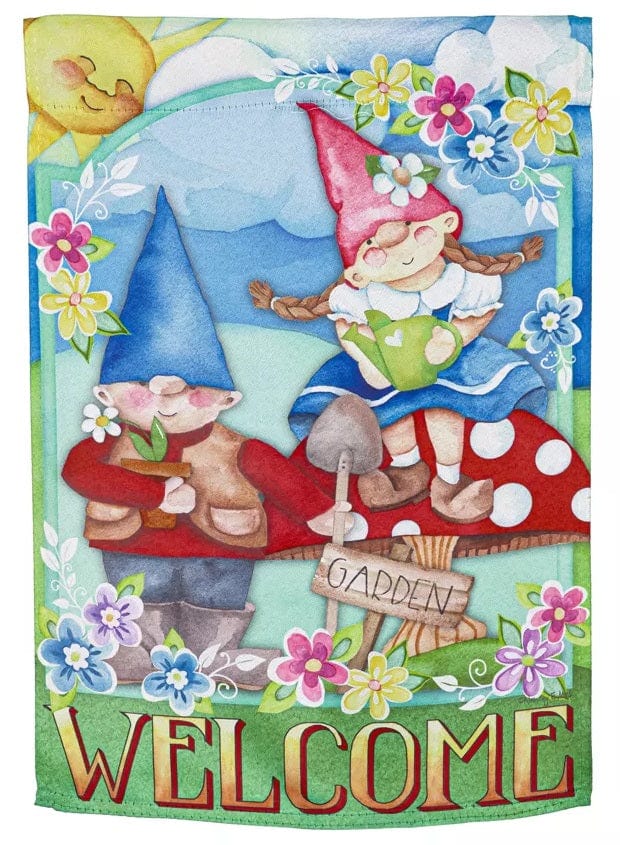 Pair Of Garden Gnomes Garden Flag 2 Sided Welcome