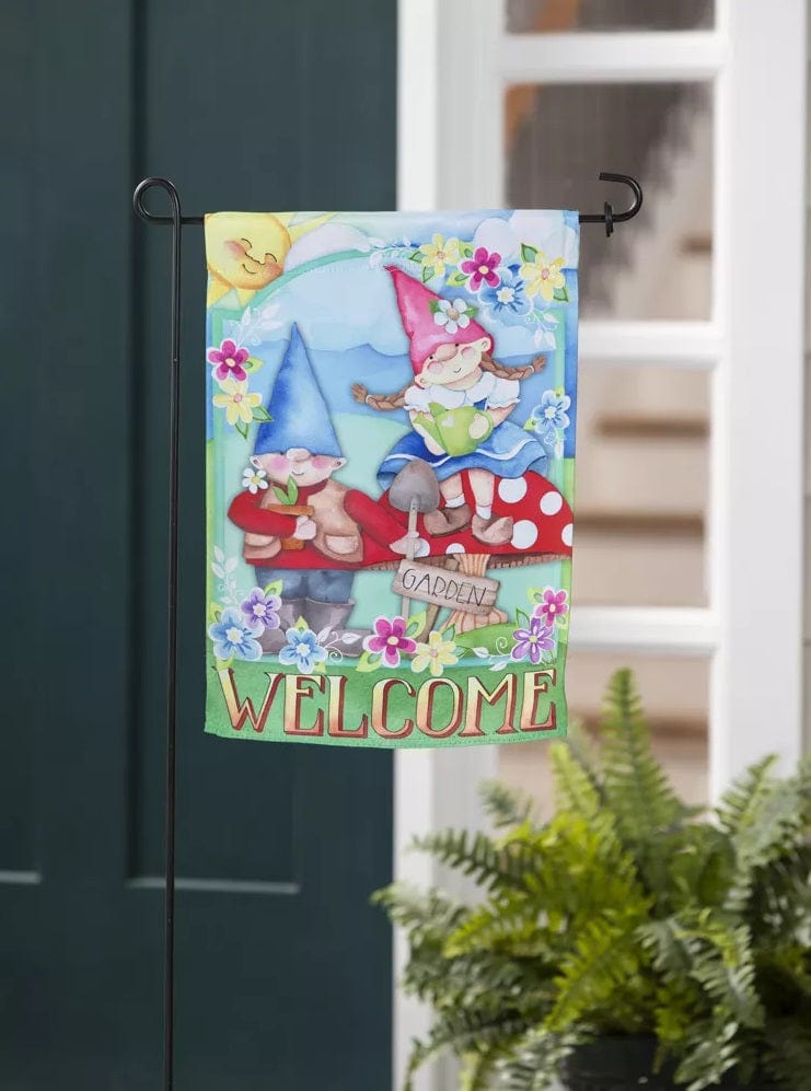 Pair Of Garden Gnomes Garden Flag 2 Sided Welcome