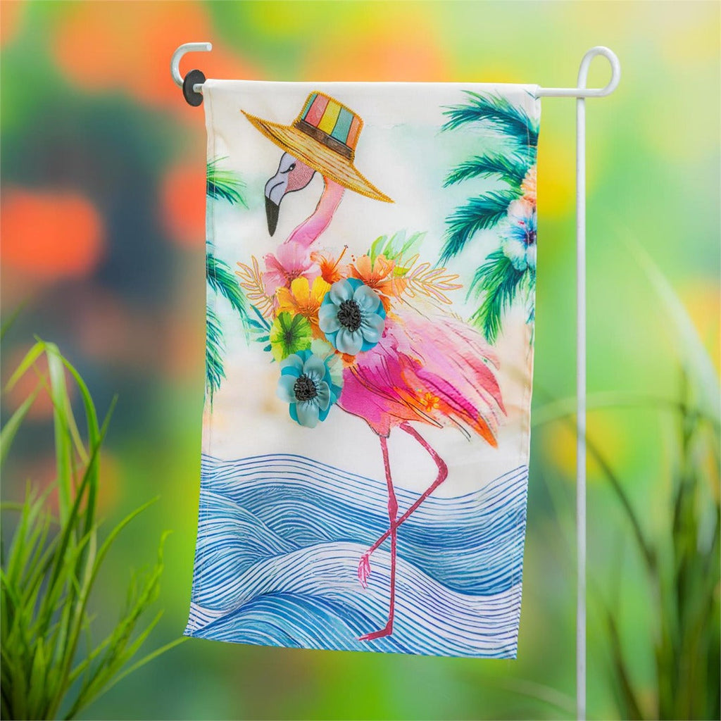 Palm Beach Floral Flamingo 2-Sided Applique Garden Flag | 12.5 x 18