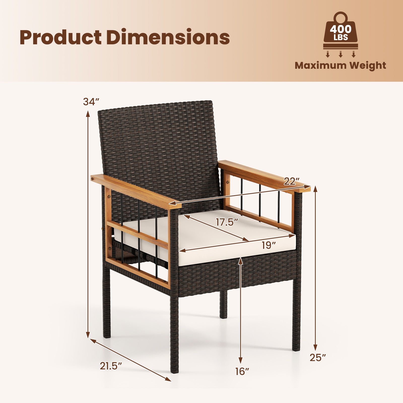 Patio Dining Chairs Set of 2 with Soft Cushions-White