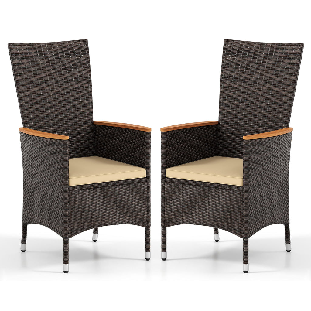 Patio Rattan Chairs Set of 2 Outdoor Wicker Dining Chairs with High Backrest-Beige