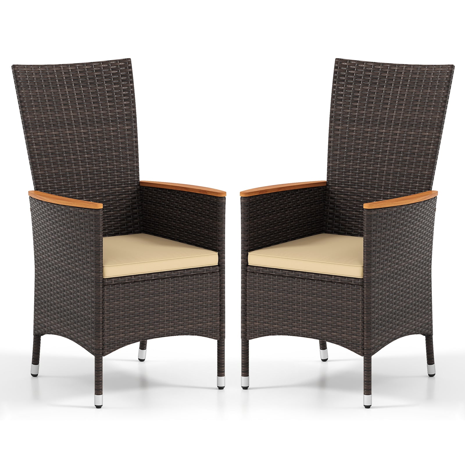 Patio Rattan Chairs Set of 2 Outdoor Wicker Dining Chairs with High Backrest-Beige