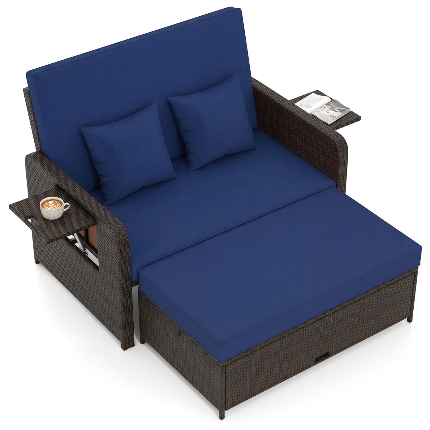 Outdoor Rattan Daybed with 4-Position Adjustable Backrest