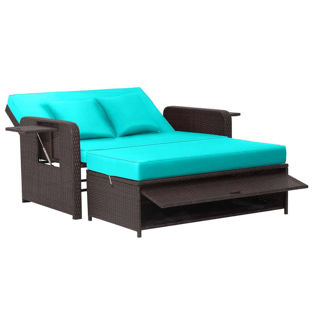 Outdoor Rattan Daybed with 4-Position Adjustable Backrest