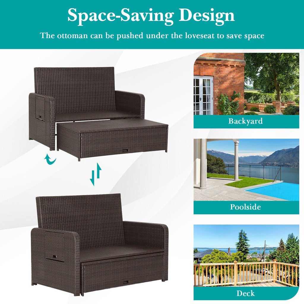 Outdoor Rattan Daybed with 4-Position Adjustable Backrest