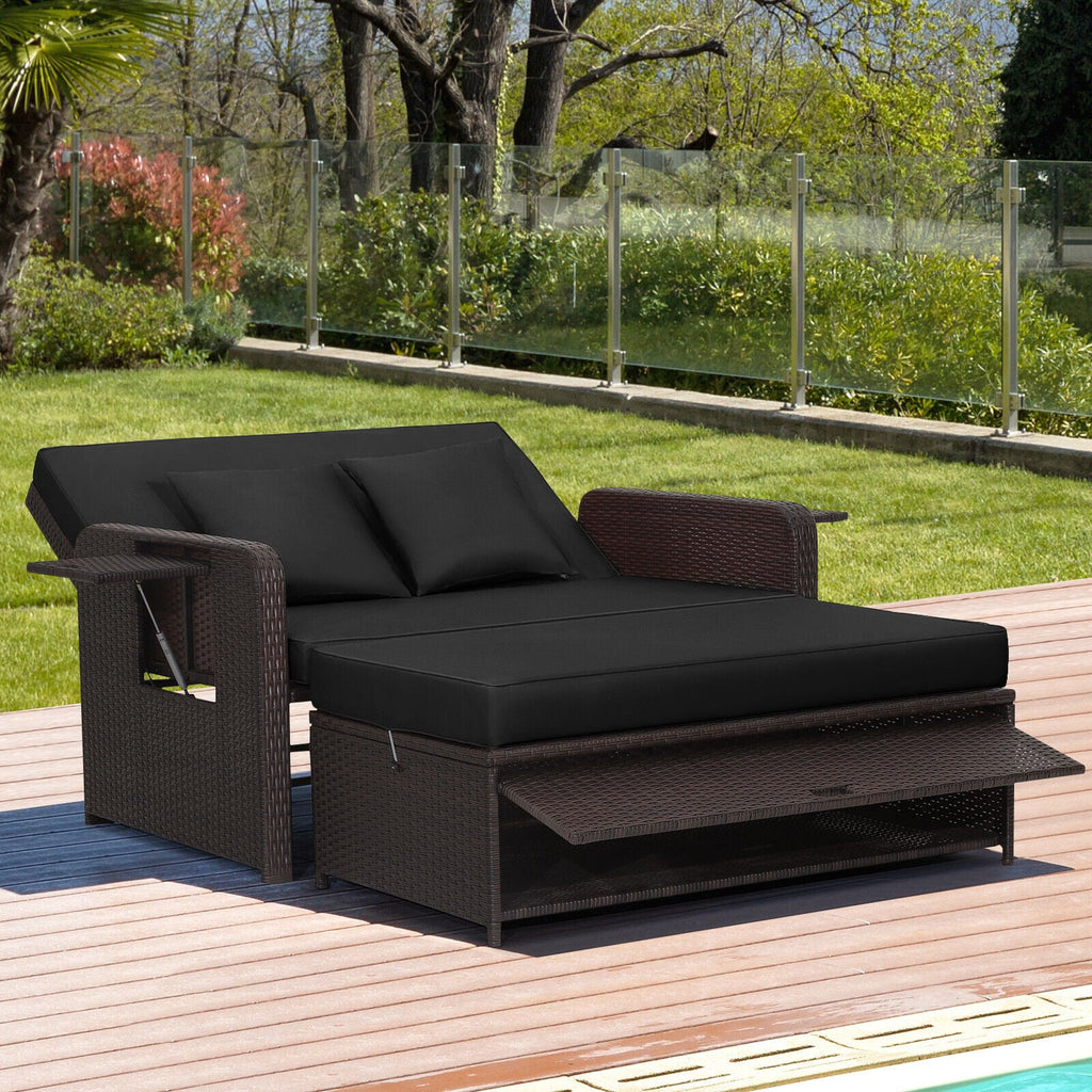 Outdoor Rattan Daybed with 4-Position Adjustable Backrest