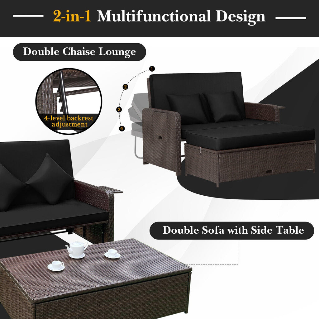 Outdoor Rattan Daybed with 4-Position Adjustable Backrest