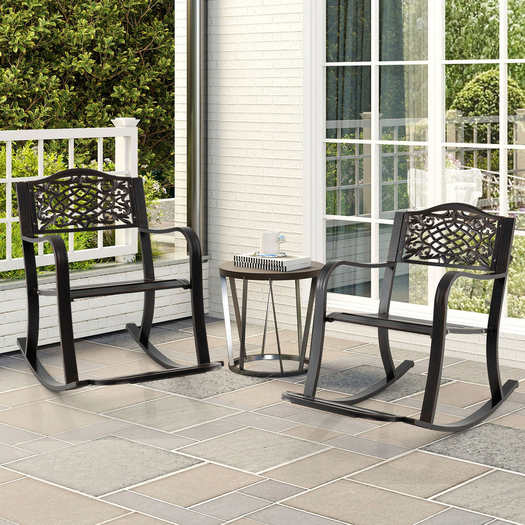 Patio Rocking Chair with Footrest and Curved Armrests-Brown