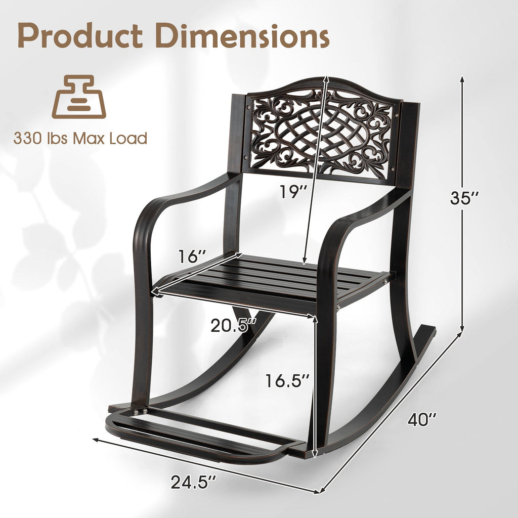Patio Rocking Chair with Footrest and Curved Armrests-Brown