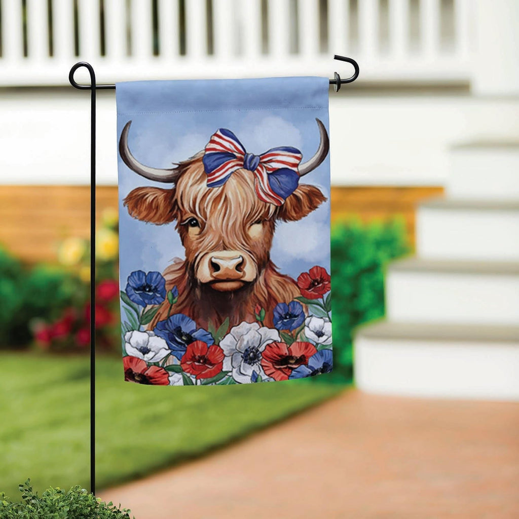 Patriotic Highland Cow 2 Sided Garden Flag